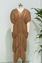 Elle Caramel Sheer Smocked Tiered Maxi Dress Avalabel