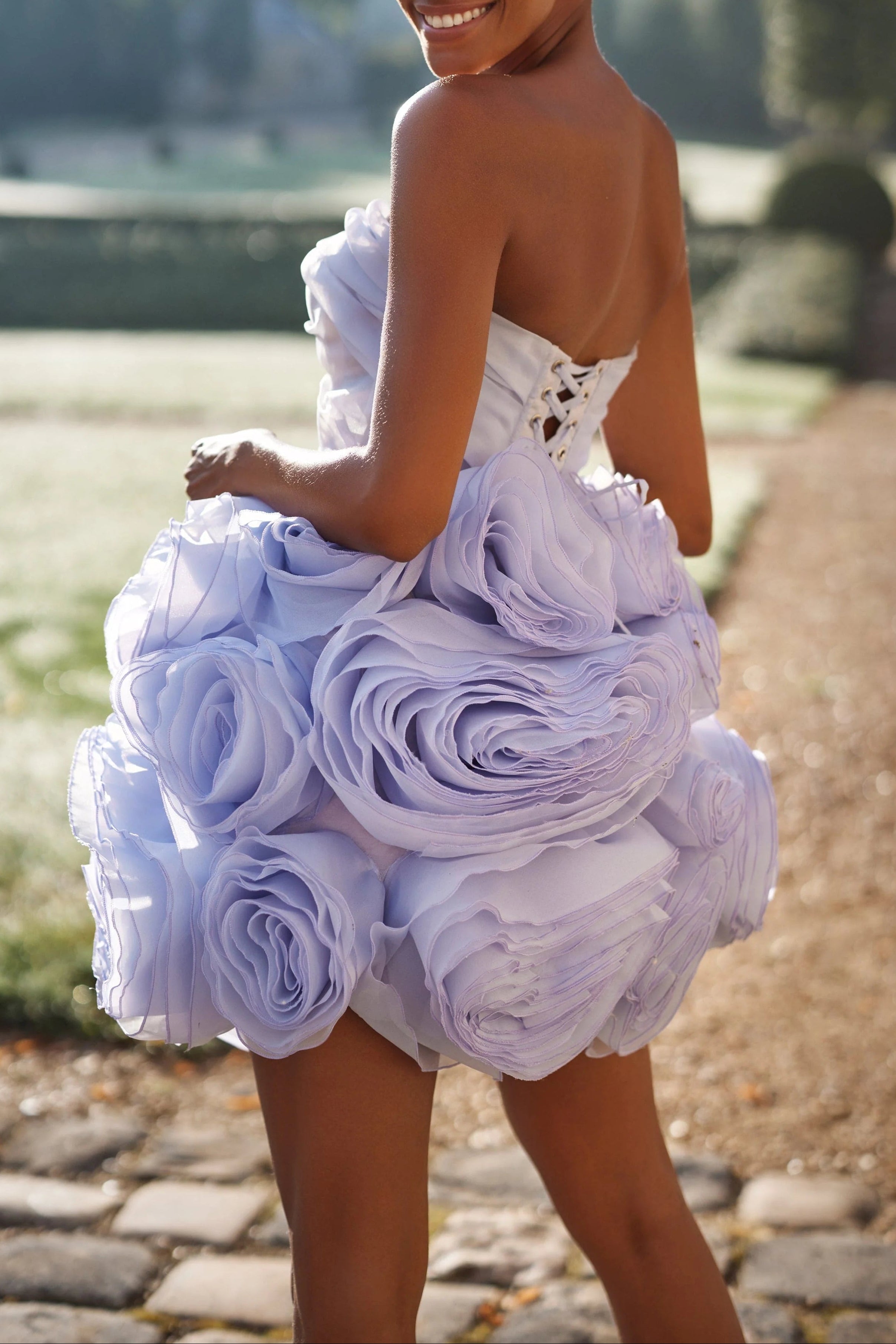 Georgia Appliquéd Organza Lavender Mini Dress Avalabel