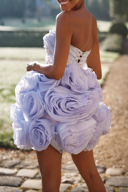 Georgia Appliquéd Organza Lavender Mini Dress