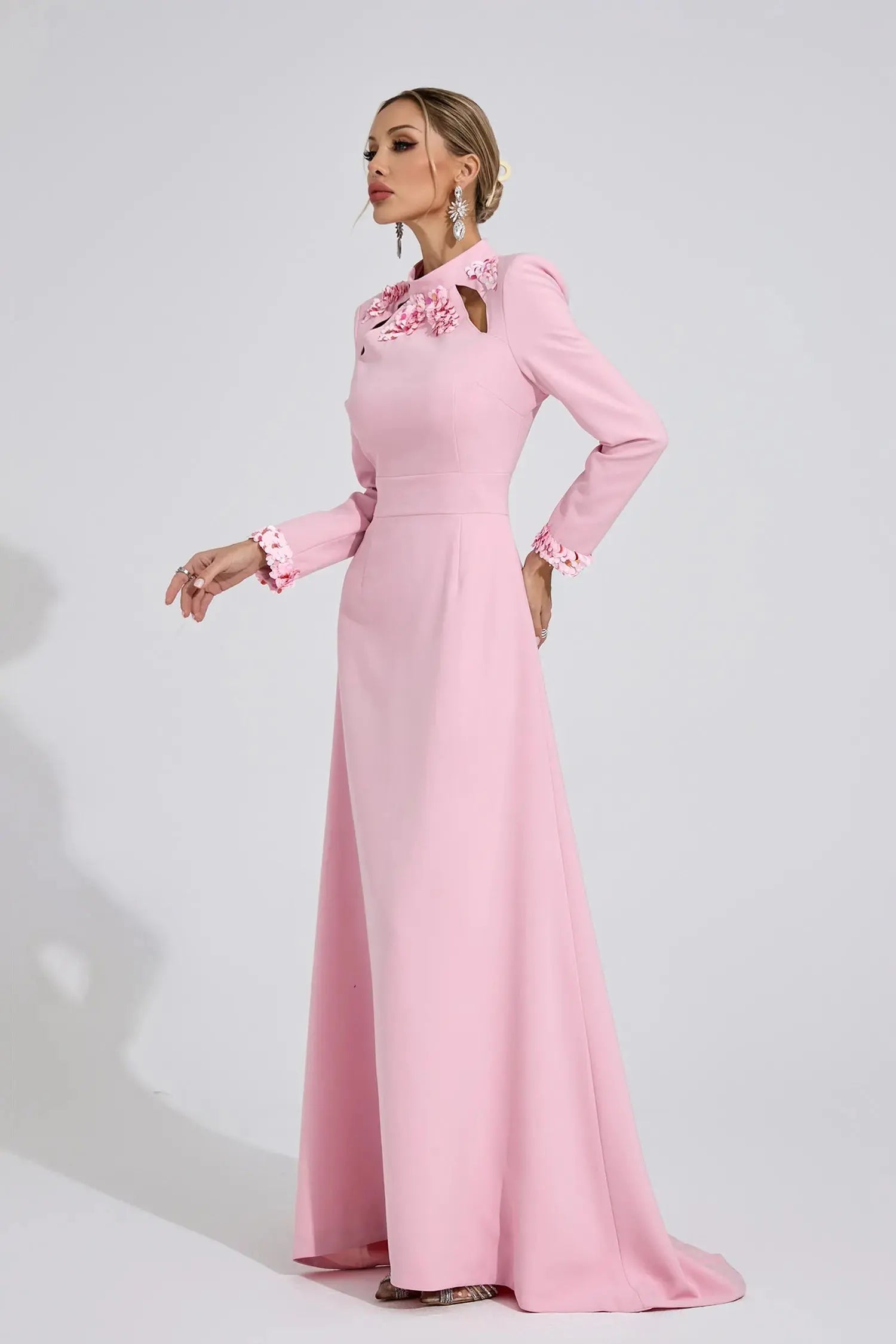 Shirley Light Pink Rhinestone Cutout Mermaid Maxi Dress Avalabel