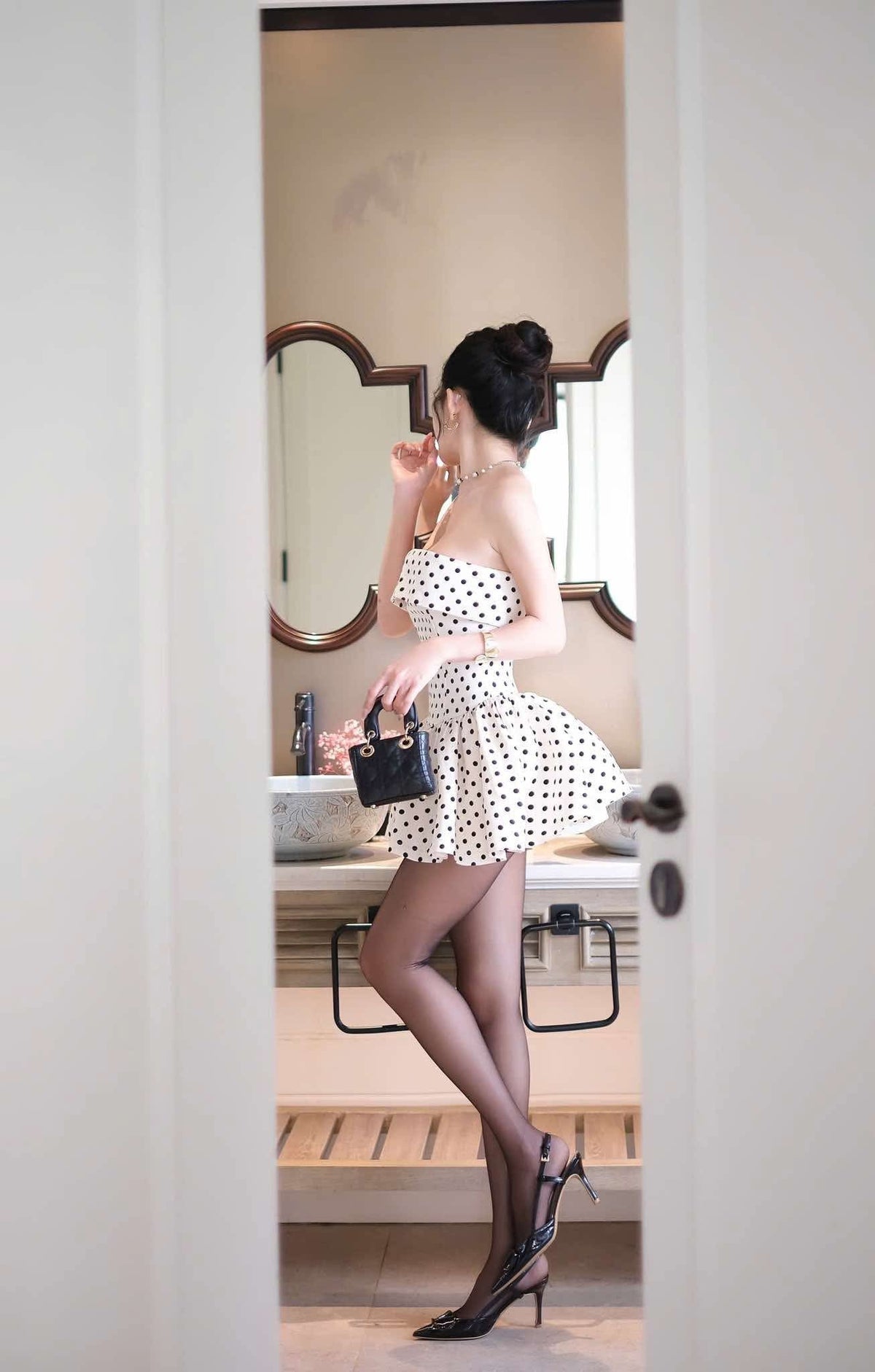 Lumi Dot Strapless Mini Dress Avalabel
