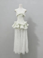 tiffany fitted lace-paneled Strapless maxi dress in green Avalabel