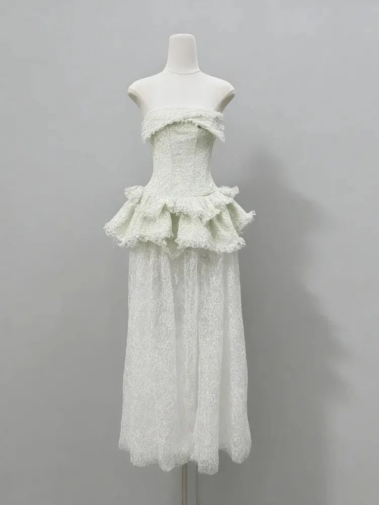 tiffany fitted lace-paneled Strapless maxi dress in green Avalabel