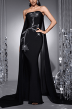 Junie Black Strapless Rhinestone Mermaid Dress Avalabel