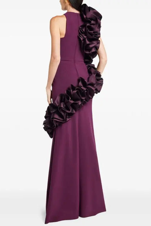 joanna ruffled-appliqué bodycon gown Claret Avalabel