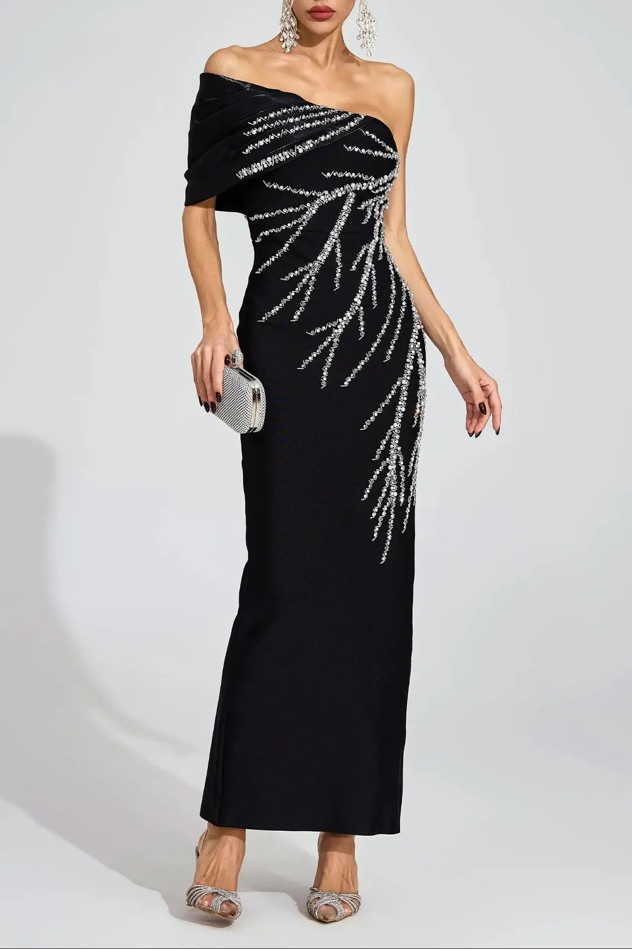 Xaviera Black Diamond Bandage Strapless Maxi Dress Avalabel