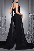 Junie Black Strapless Rhinestone Mermaid Dress Avalabel