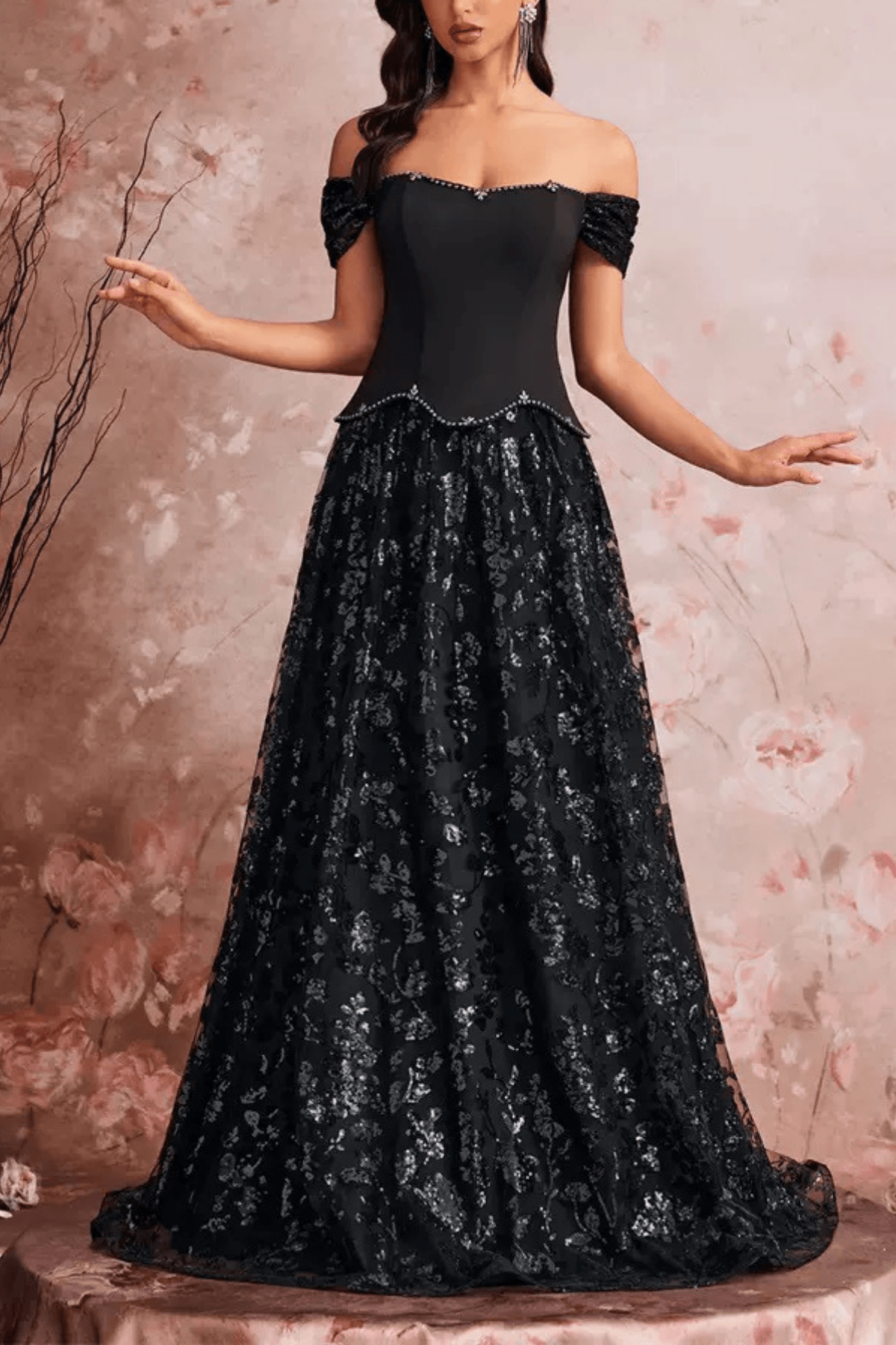 Bailey Elegant Off Shoulder Lace Floral Evening Dress Avalabel