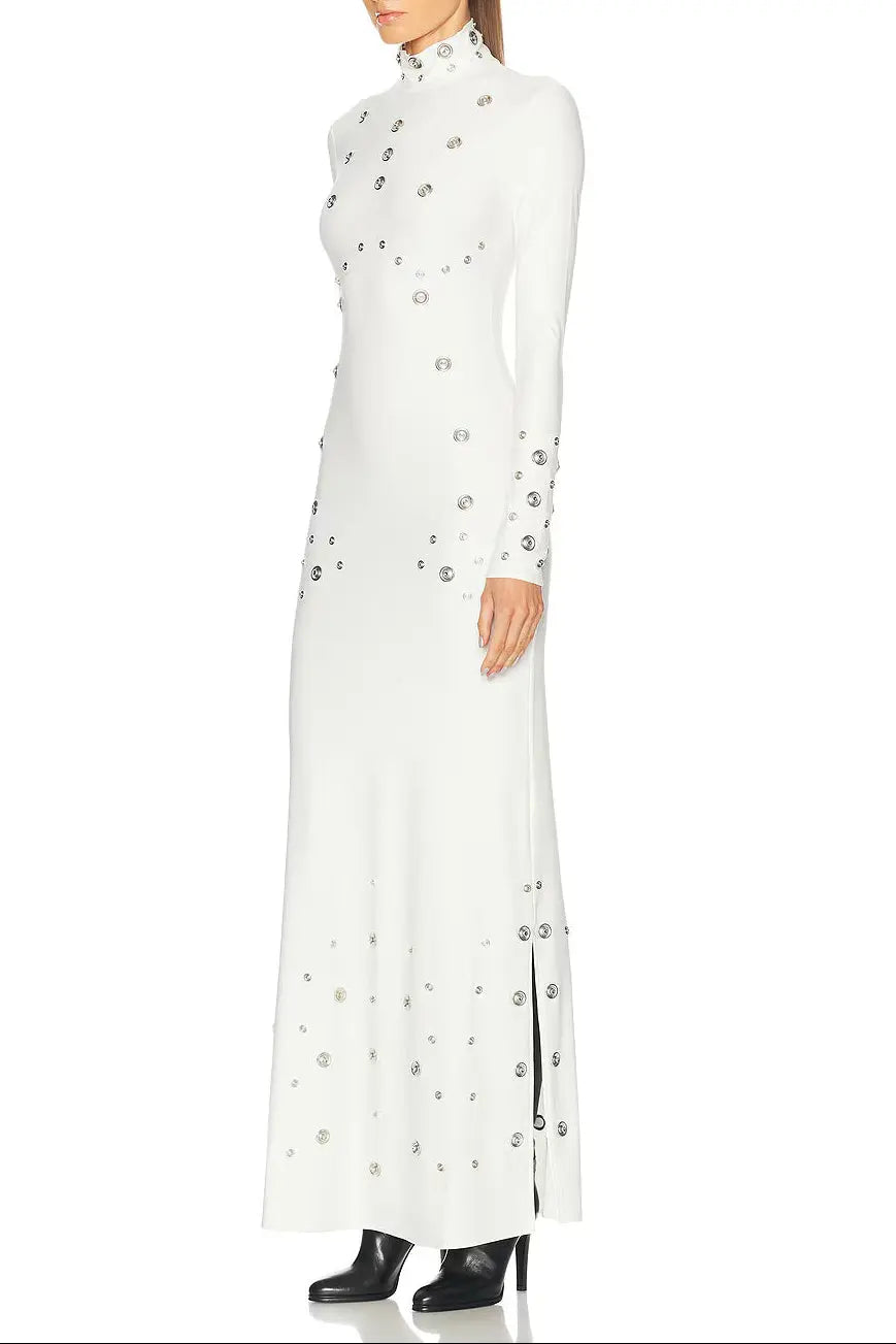 clara Embellished stretch-jersey maxi dress in white Avalabel