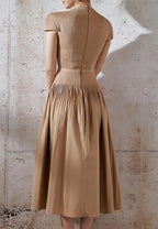 emily v-neck Pleated midi dress in khaki Avalabel