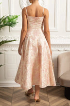 lauren Jacquard Midi Dress with Floral Motif - Blush Pink Avalabel