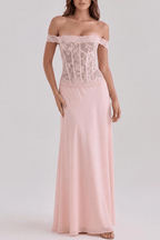 Botan Off Shoulder Lace Corset Chiffon Dress Avalabel