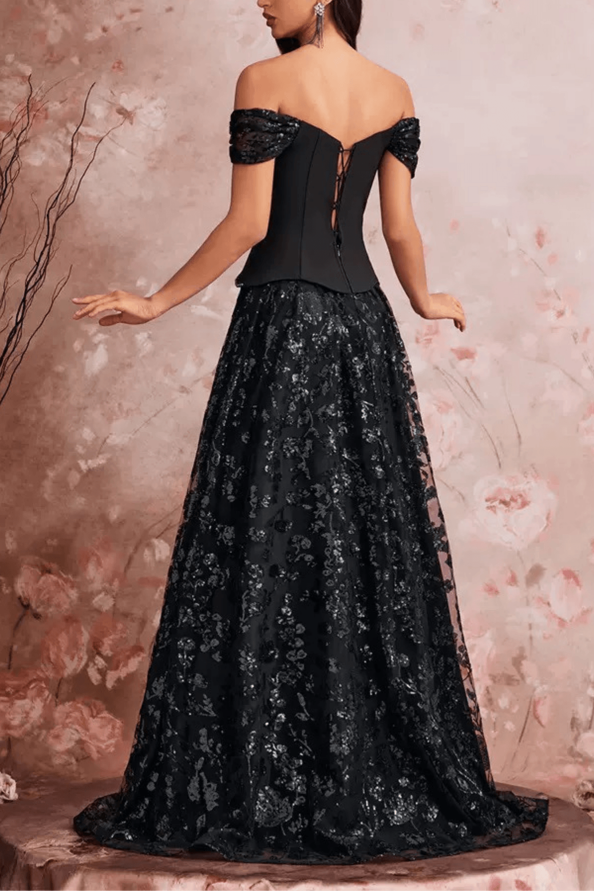 Bailey Elegant Off Shoulder Lace Floral Evening Dress Avalabel