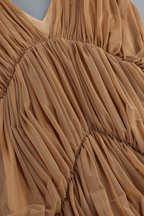 Elle Caramel Sheer Smocked Tiered Maxi Dress Avalabel