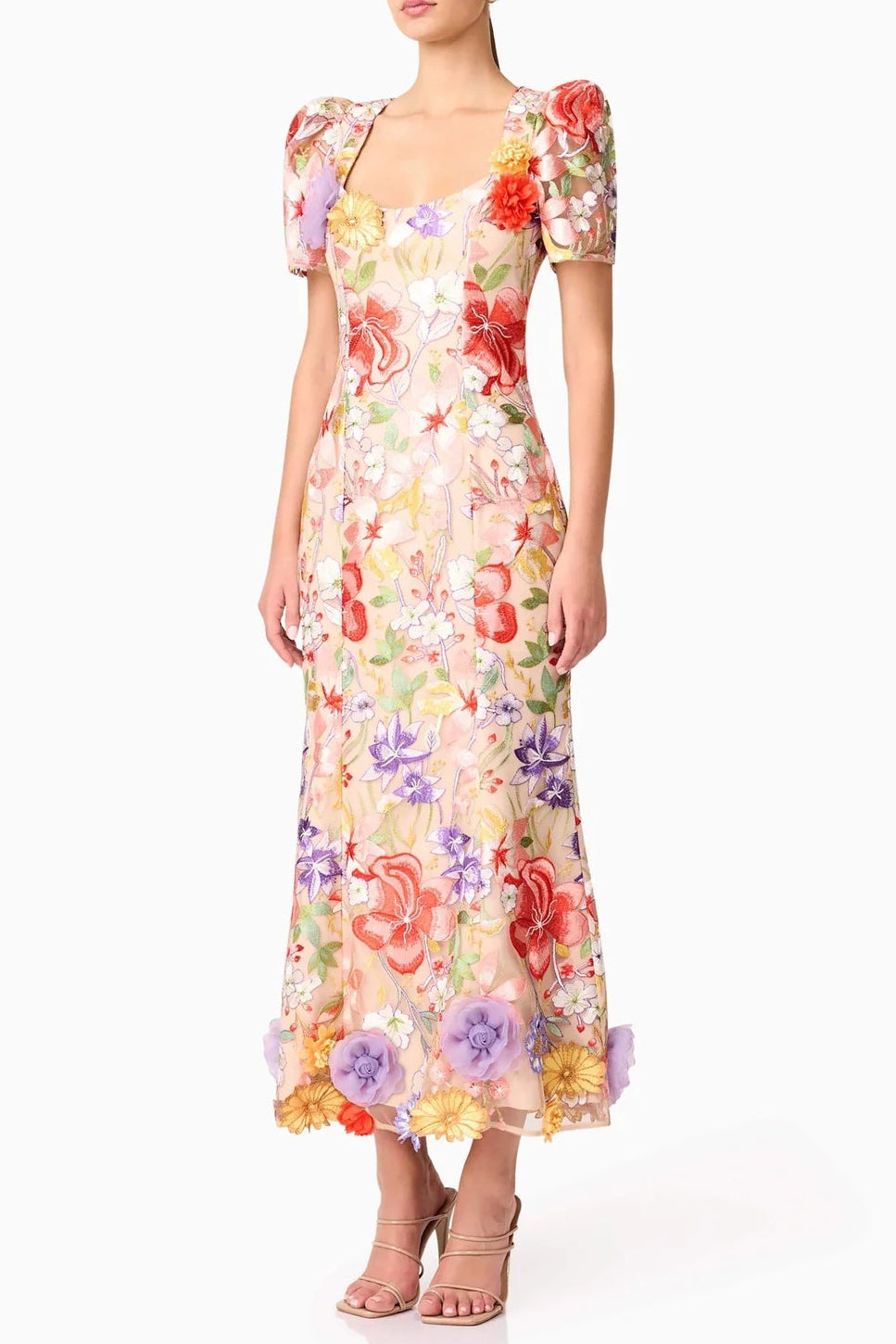 trista multicolor Square Neck backless Mesh Embroidered Fishtail maxi Dress Avalabel