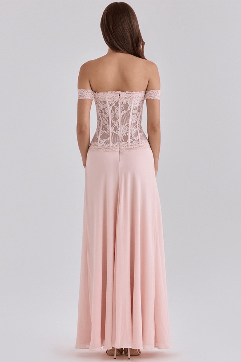 Botan Off Shoulder Lace Corset Chiffon Dress Avalabel
