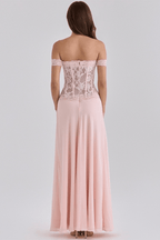 Botan Off Shoulder Lace Corset Chiffon Dress Avalabel