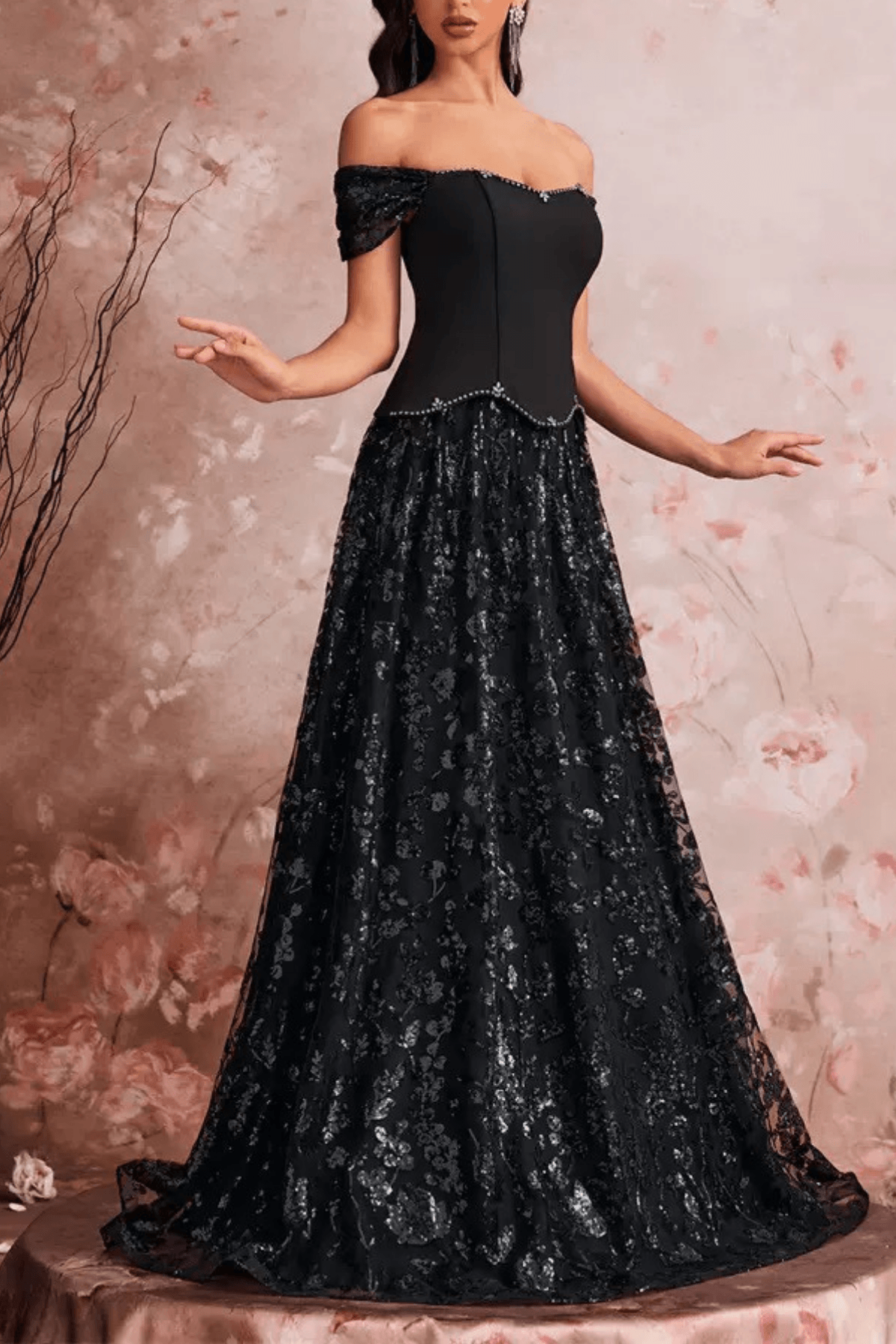Bailey Elegant Off Shoulder Lace Floral Evening Dress Avalabel