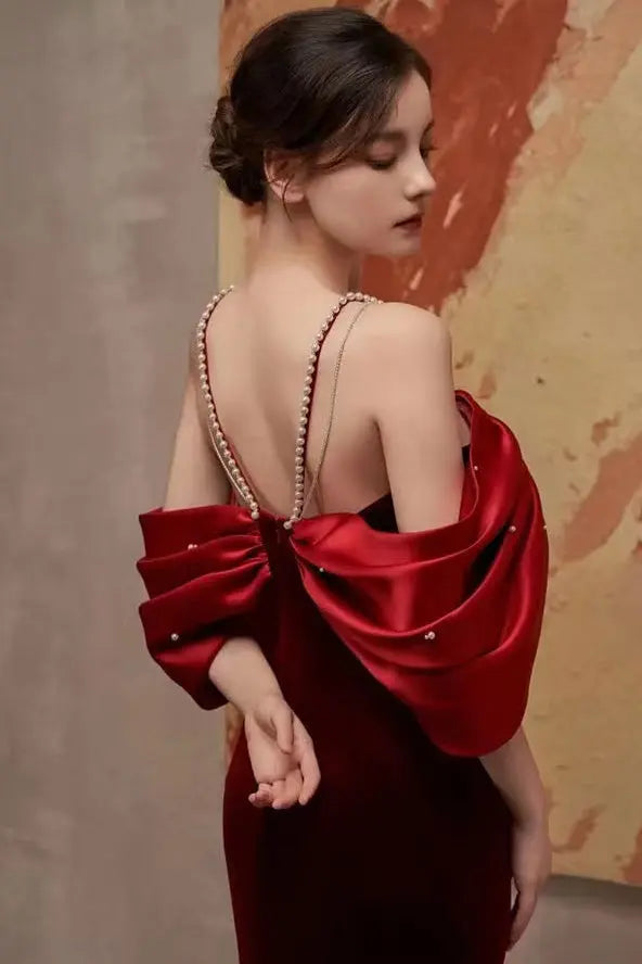 Tove Off Shoulder Velvet Maxi Dress - Red Avalabel