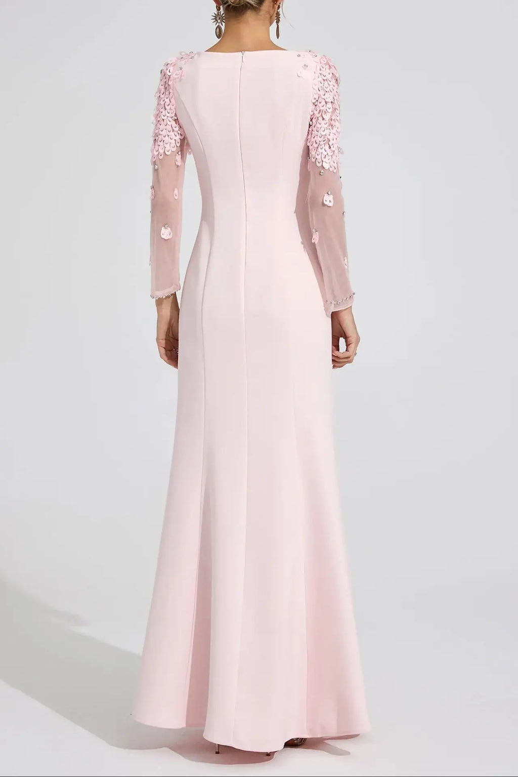 Victoria Pink Sequin Mesh Sleeve Maxi Dress Avalabel