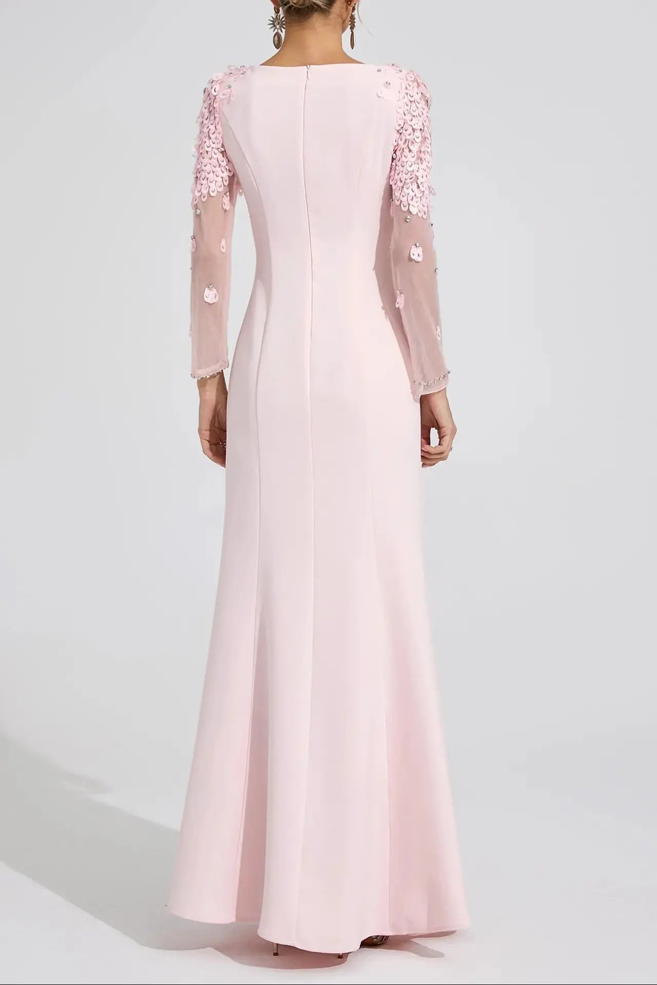 Victoria Pink Sequin Mesh Sleeve Maxi Dress Avalabel