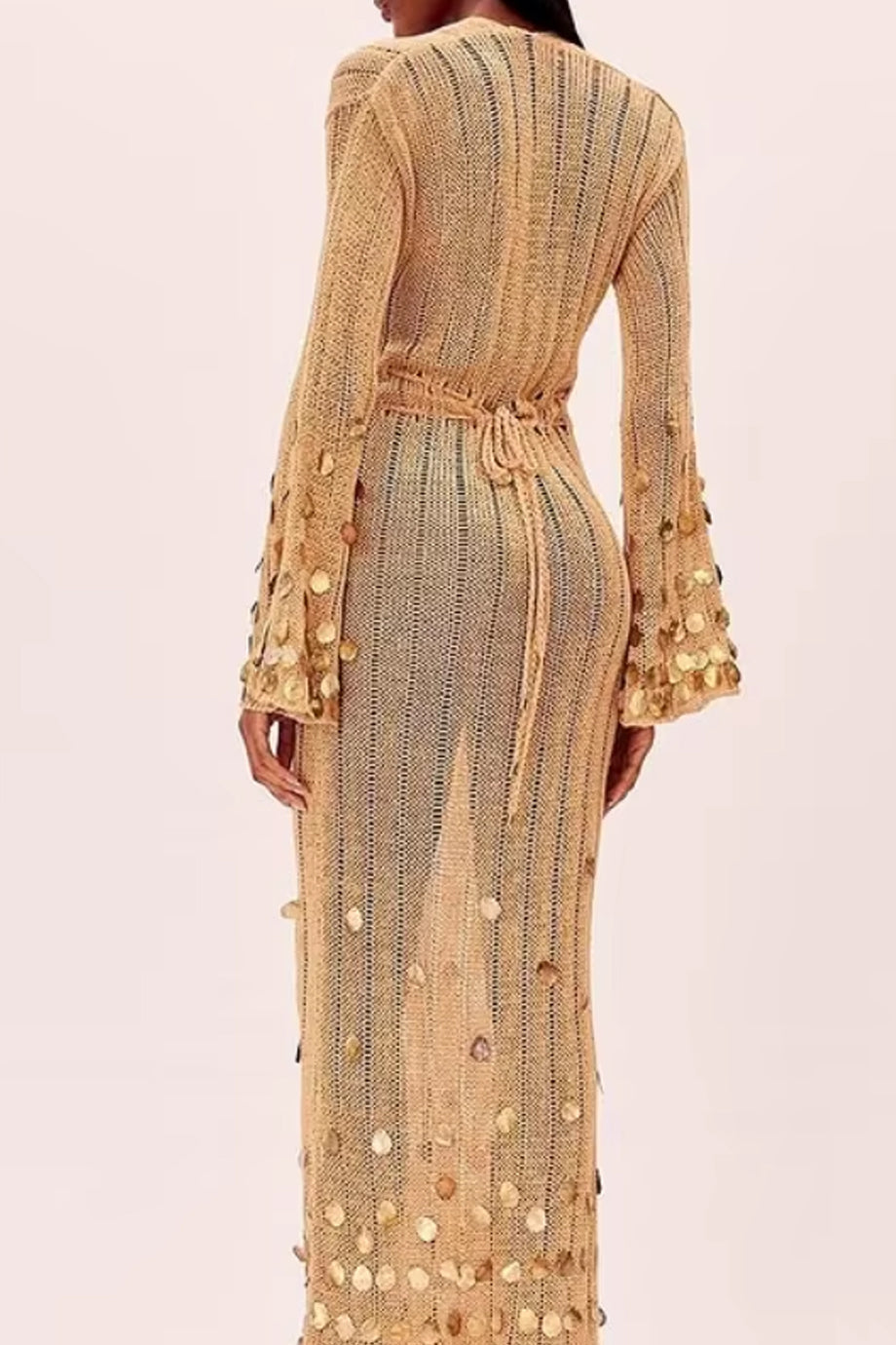 elma Golden Aura v-neck Knitted maxi Dress Avalabel