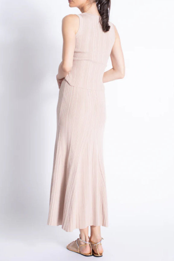 Eartha Sleeveless Knitted Dress Top Skirt Set in Apricot Avalabel
