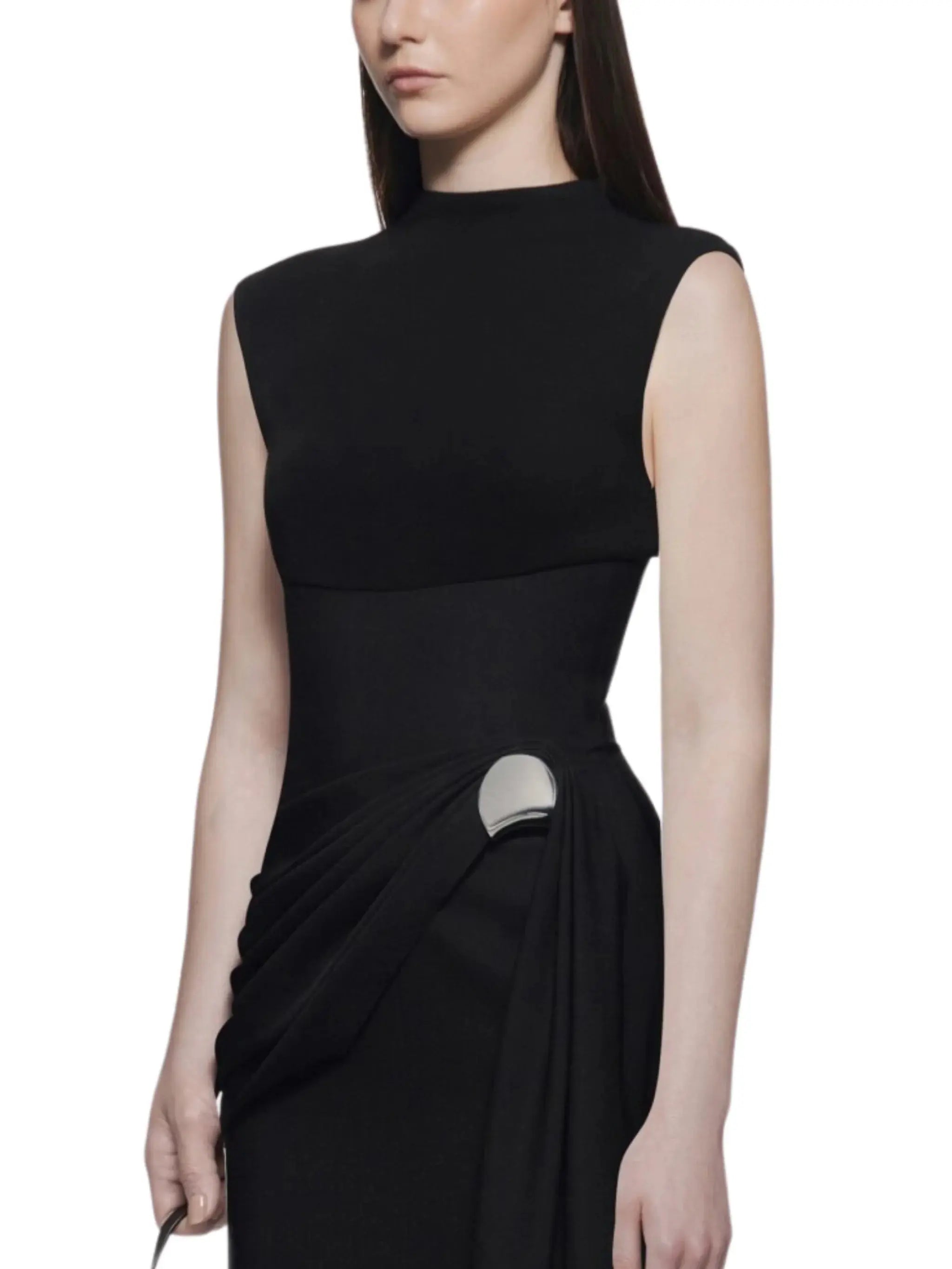 kelly Interlock pleated Knit maxi dress in black Avalabel