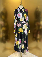 Black Floral Print Shirt & Midi Skirt Co-ord Set Avalabel