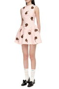 Vivien Flower Embellished Puffy Mini Dress in Pink Avalabel
