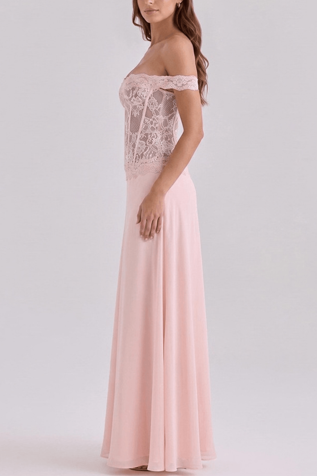 Botan Off Shoulder Lace Corset Chiffon Dress Avalabel