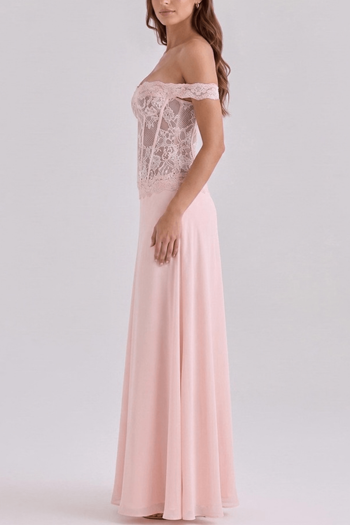 Botan Off Shoulder Lace Corset Chiffon Dress Avalabel