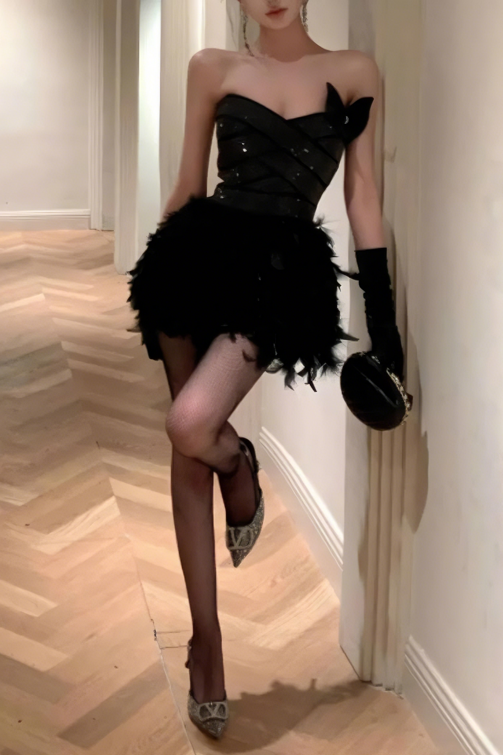 Alisa Feather Mini Dress Avalabel