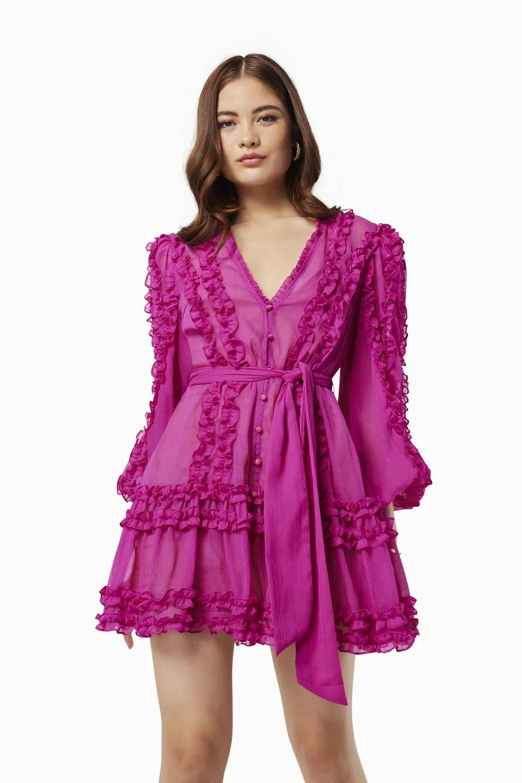 Lara Chiffon Flower Hem Mini Dress in Rose Red Avalabel