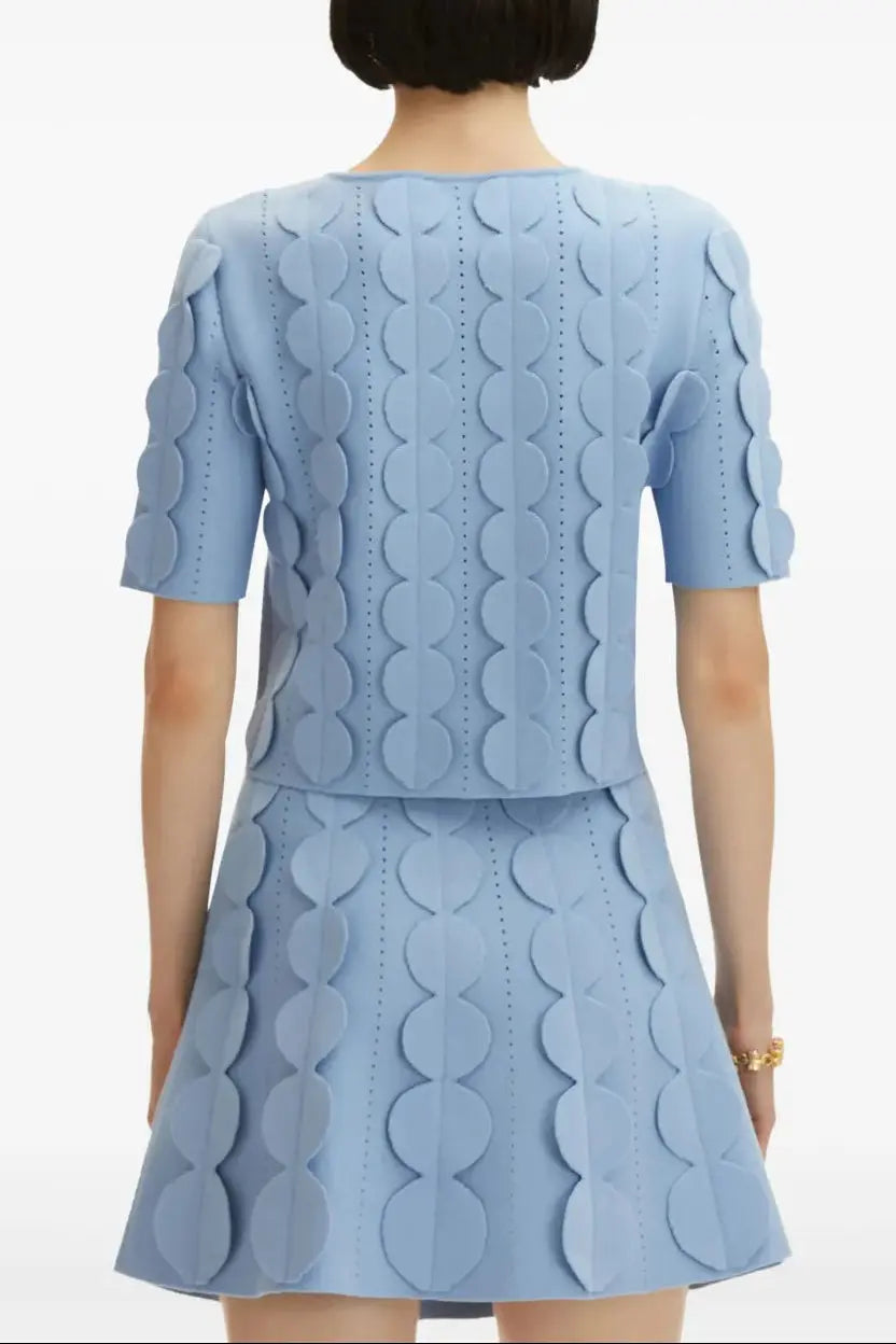 blue geometric circle pattern cardigan skirt two-piece set Avalabel