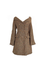GOLD TINSEL BOUCLE OFF SHOULDER MINI DRESS Avalabel