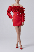 Elsa Red Off Shoulder Ruffle Corset Mini Dress Avalabel
