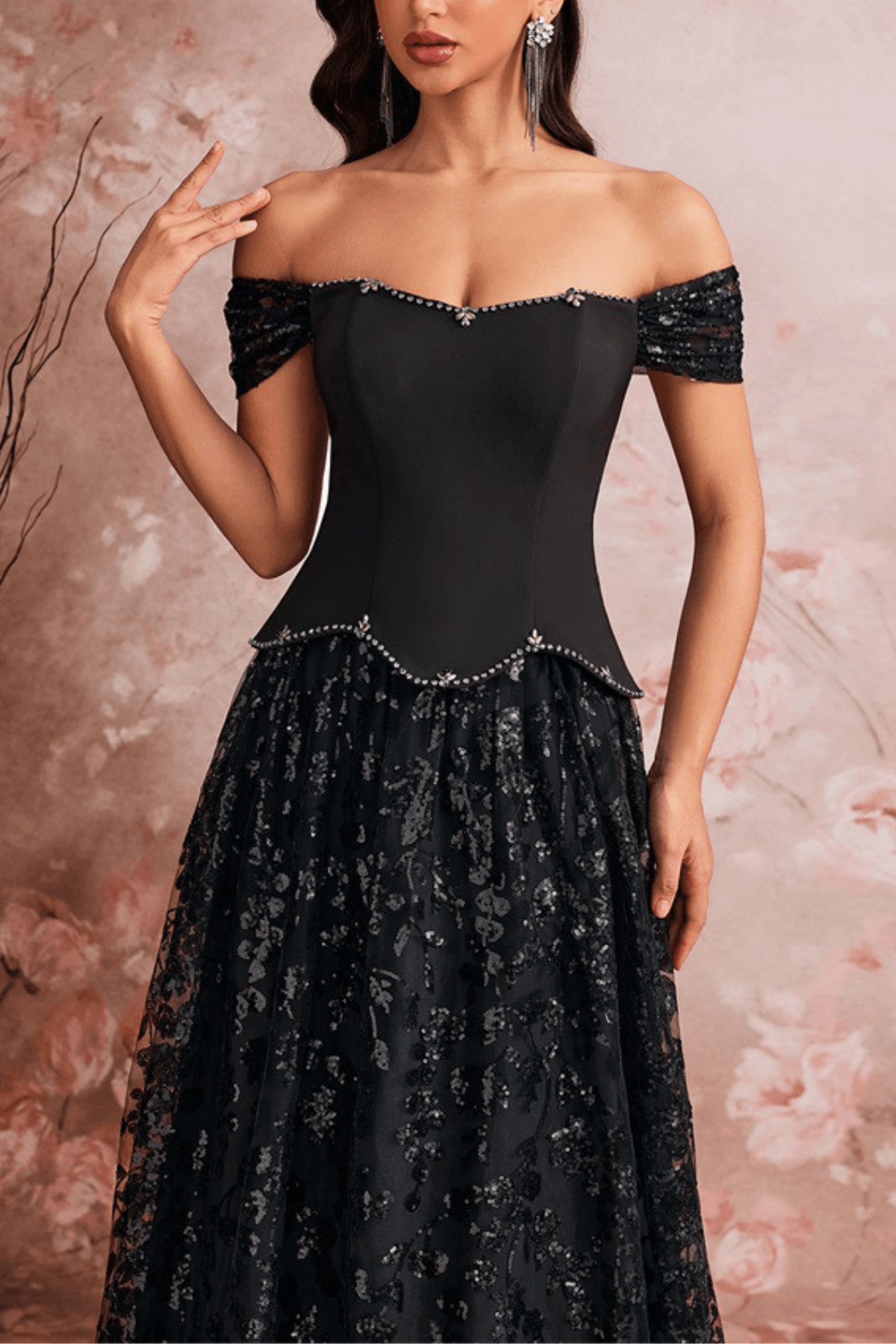 Bailey Elegant Off Shoulder Lace Floral Evening Dress Avalabel