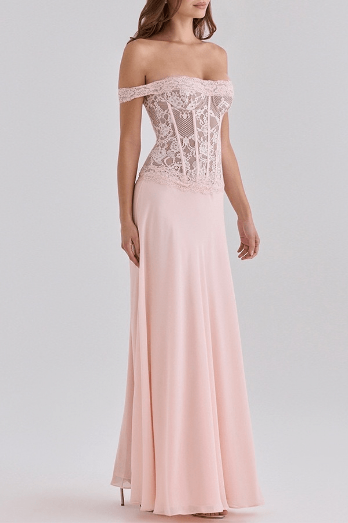 Botan Off Shoulder Lace Corset Chiffon Dress Avalabel