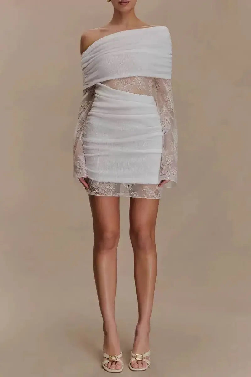 White off-shoulder dress with lace 