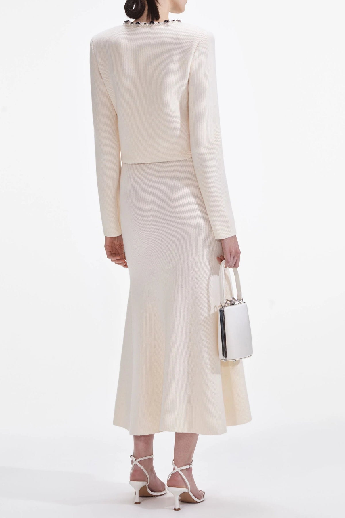 virginia Cream Embellished Cardigan skirt set Avalabel