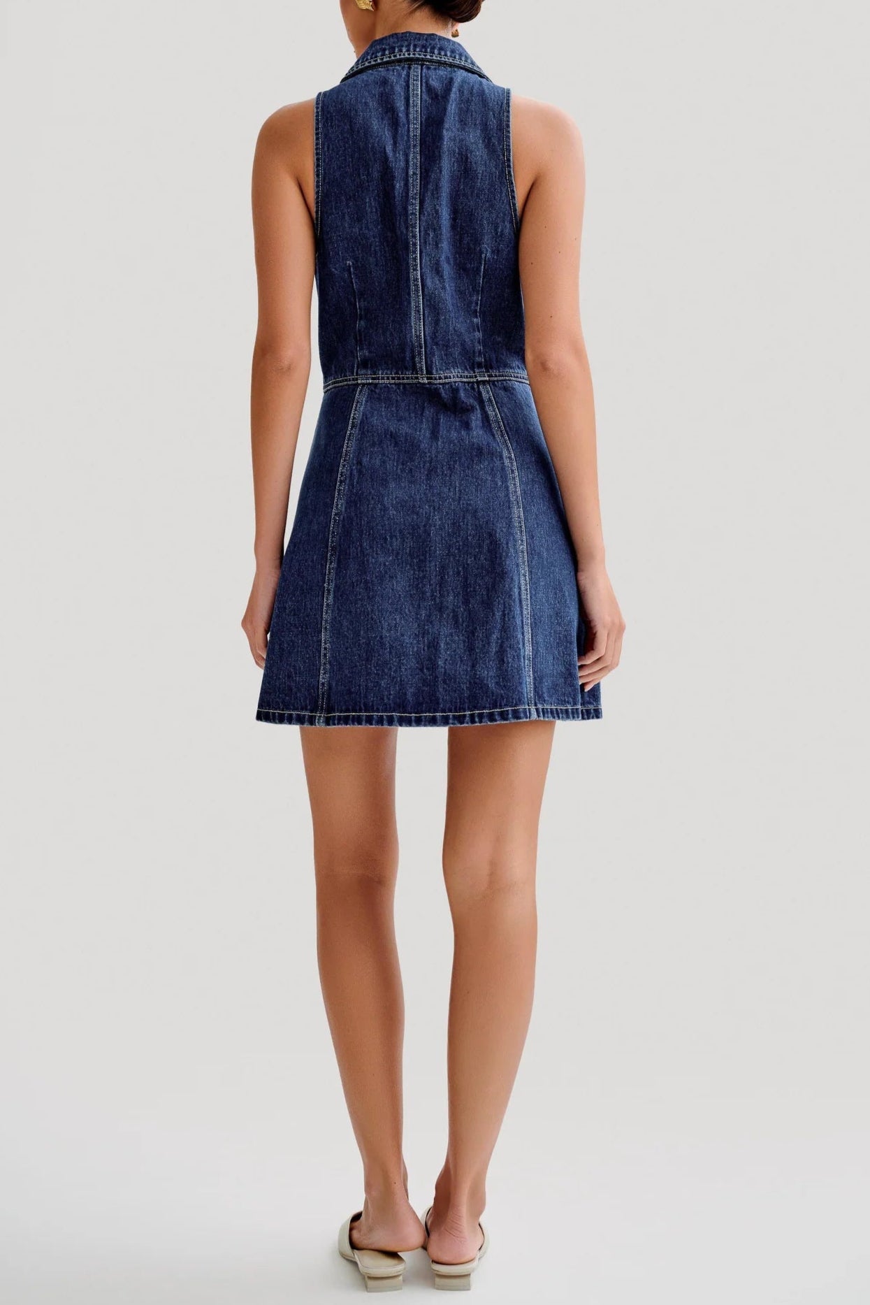 Eartha Collared Denim Mini Dress - Dark Blue Avalabel