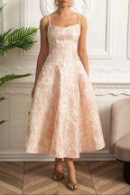 lauren Jacquard Midi Dress with Floral Motif - Blush Pink Avalabel