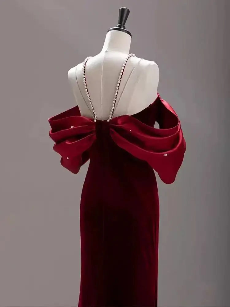 Tove Off Shoulder Velvet Maxi Dress - Red Avalabel
