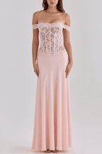 Botan Off Shoulder Lace Corset Chiffon Dress Avalabel