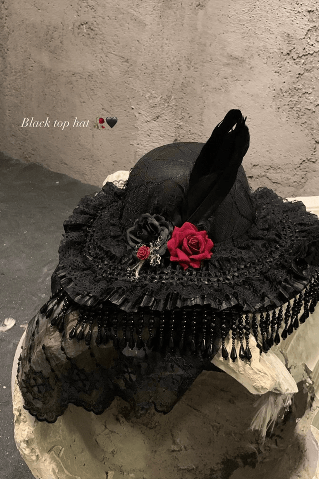 Gothic Wide Brim Lace Hat with Tassels Avalabel