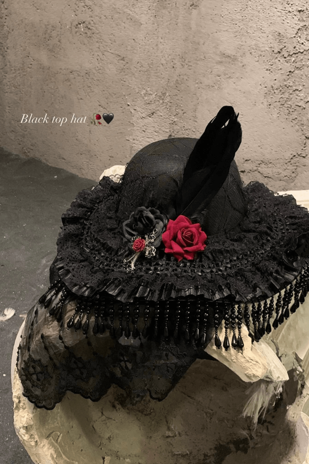 Gothic Wide Brim Lace Hat with Tassels Avalabel