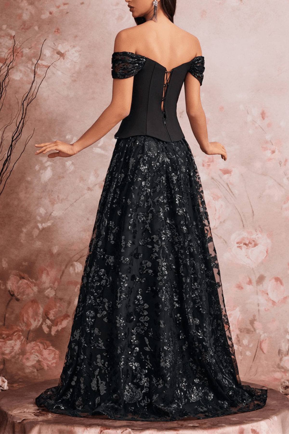 Bailey Elegant Off Shoulder Lace Floral Evening Dress Avalabel