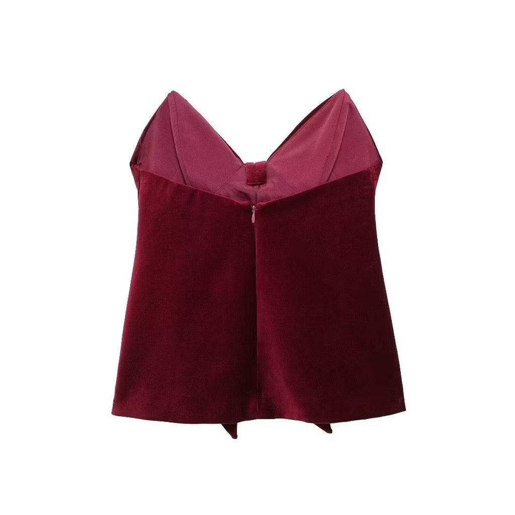 Milan Velvet Top In Wine Red Avalabel