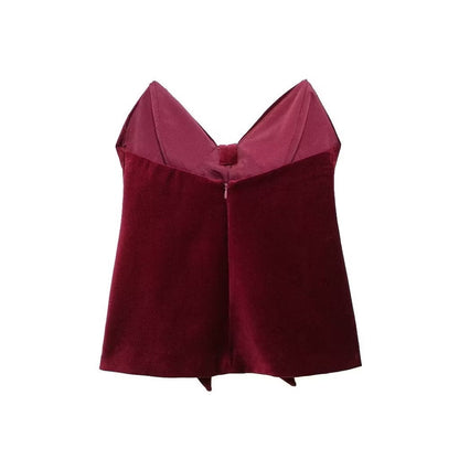 Milan Velvet Top In Wine Red